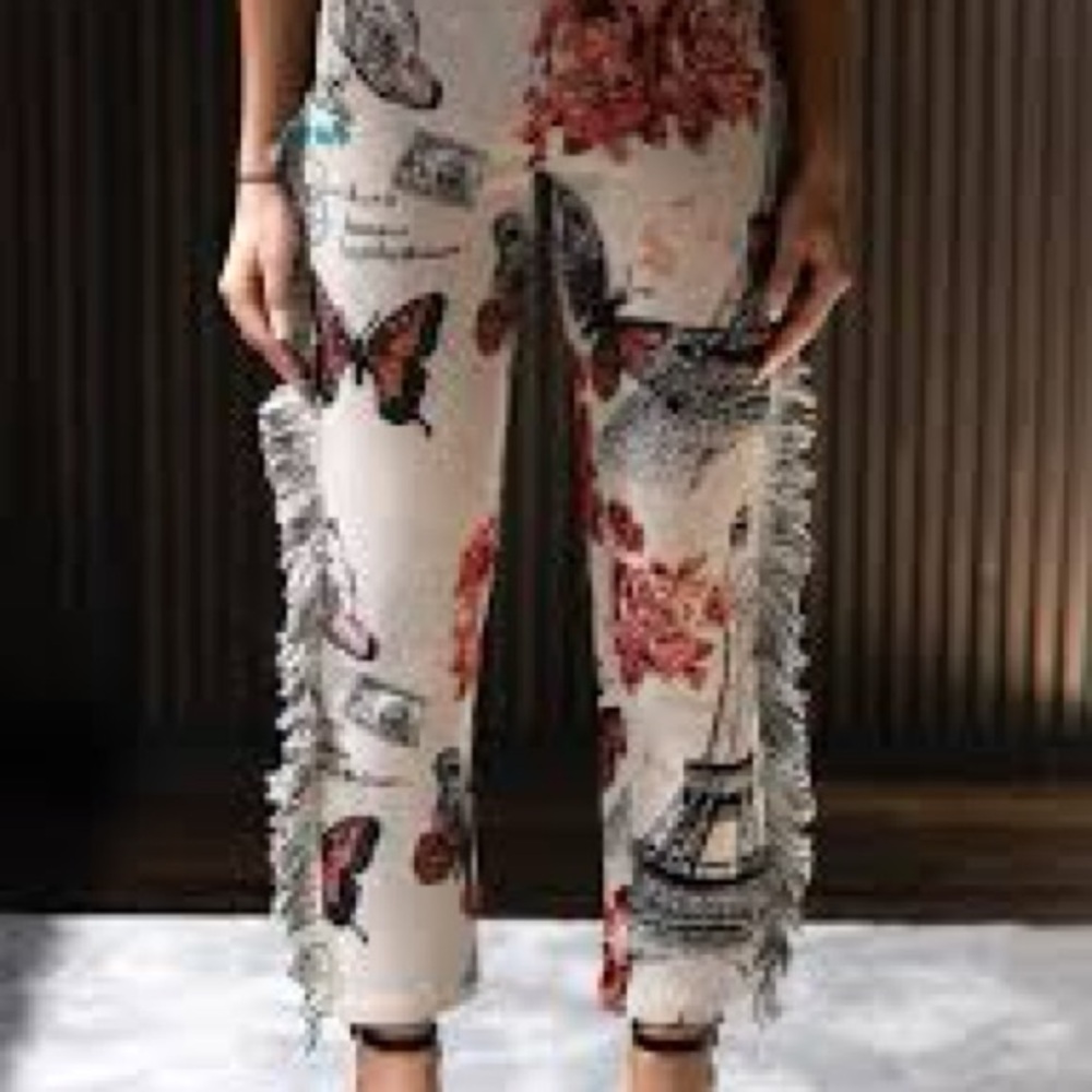 Artistic Patchwork Fringe Pants - image 4